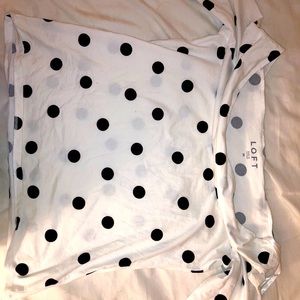 Short sleeve, white & black polka dot silk blouse